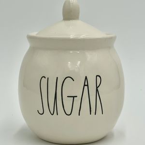 Rae Dunn White Dimpled Ceramic Sugar Small Canister With Lid Round